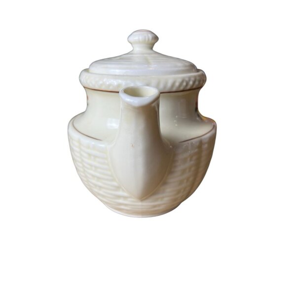 Vintage 1940s Porcelier Vitreous China Basket Weave Floral Tea Pot - Picture 2 of 6